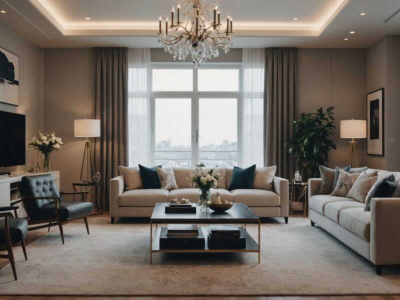 Modern living room with luxury design elements and decor.